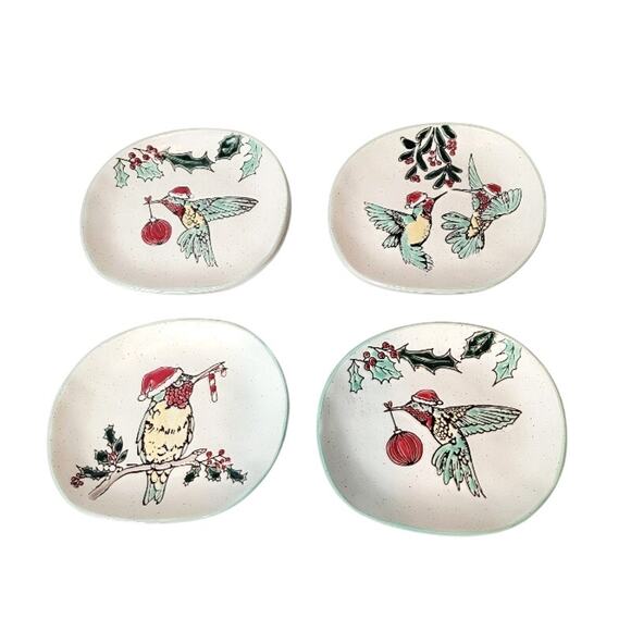 Eli & Ana Blue‎ Sky Christmas Appetizer Plates Hummingbirds Whimsical Set of 4 - Picture 1 of 8